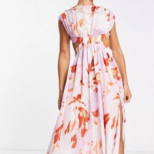 ASOS cut out sleeveless midi dress in lilac blurred floral